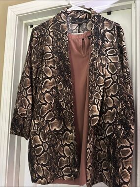 W by Worth Brown and Cream Snake Print Open Blazer